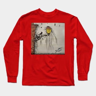 A Crow on a Lamp Post Long Sleeve T-Shirt